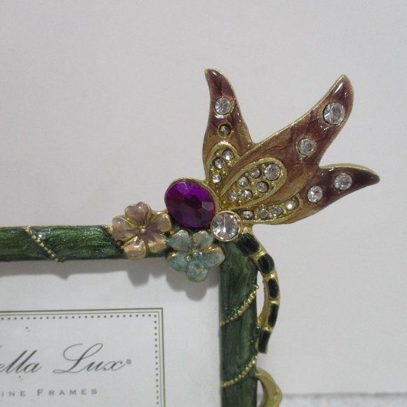 *Bella Lux Green Gold Floral Rhinestone Embellished Table Top Picture Frame - Picture 4 of 5